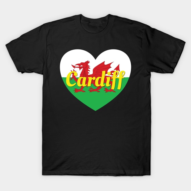 Cardiff Wales UK Wales Flag Heart T-Shirt by DPattonPD